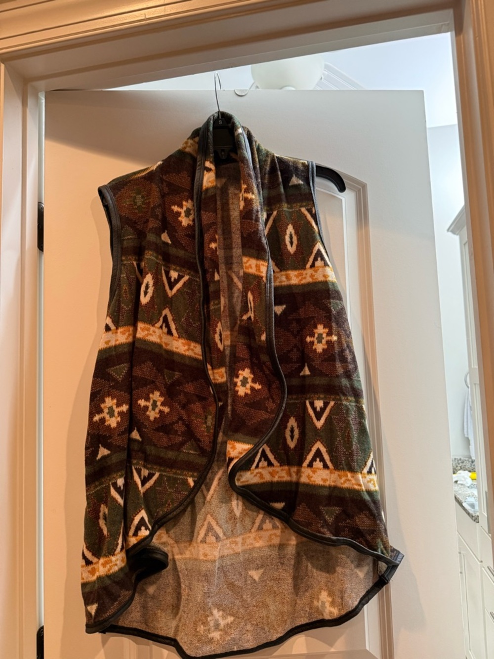 Southwestern Print Fleece Vest in Olive, Brown & Tan